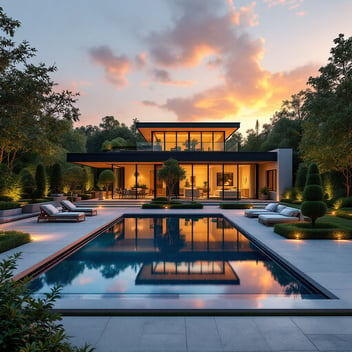 Summer luxury home at sunset